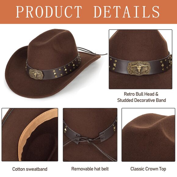 4882 Felt Fedora Western Cowboy Hat For Women Men main image 4